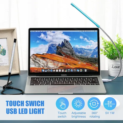 Vista 6 de Mudder 2 piezas de luz LED USB para teclado, luz de cuello de cisne, lámpara de computadora de palo flexible, lámpara LED regulable, interruptor