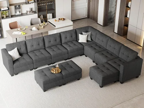 Vista 19 de Belffin Sofá modular de gran tamaño con otomanas de almacenamiento, sofá seccional en forma de U con diván reversible, color azul