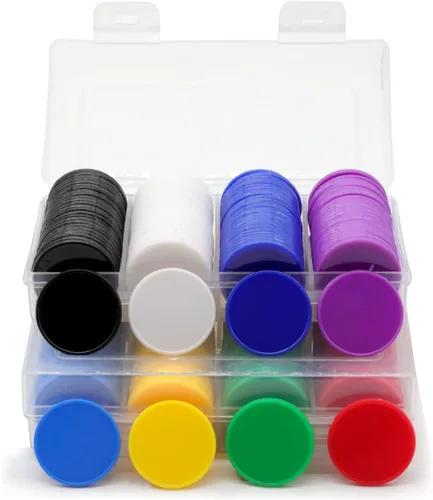 Vista 9 de juego de 100 fichas de aprendizaje de plástico opaco, minipóquer, fichas de juego, con caja de almacenamiento (negro, 2,54 cm)