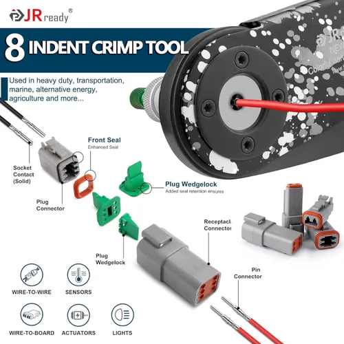 Vista 5 de JRready DW5009-02 Kit de conectores Deutsch - Conectores DT 2 3 4 6 8 12 pines, tamaño 16 # contactos sólidos 16-20 AWG, herramienta de crimpado