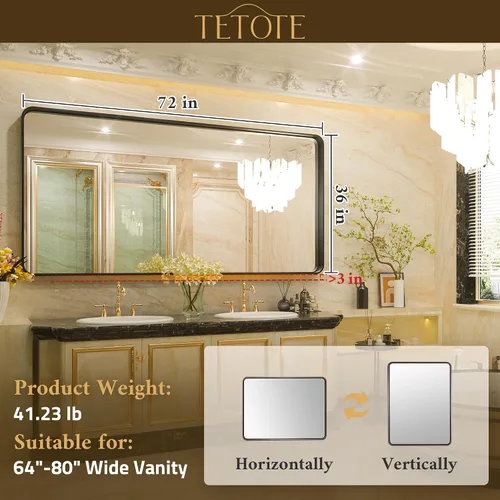 Vista 113 de TETOTE Espejo de marco dorado cepillado de 16 x 24 pulgadas, espejo de tocador de baño de latón dorado para pared, espejo enmarcado rectangular