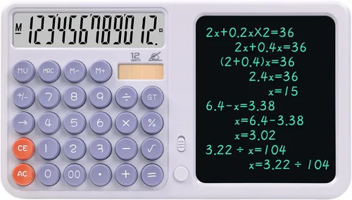 Vista 6 de Calculadoras de escritorio con tableta de escritura bloc de notas, calculadora de oficina de botón grande de 12 dígitos, herramienta matemática