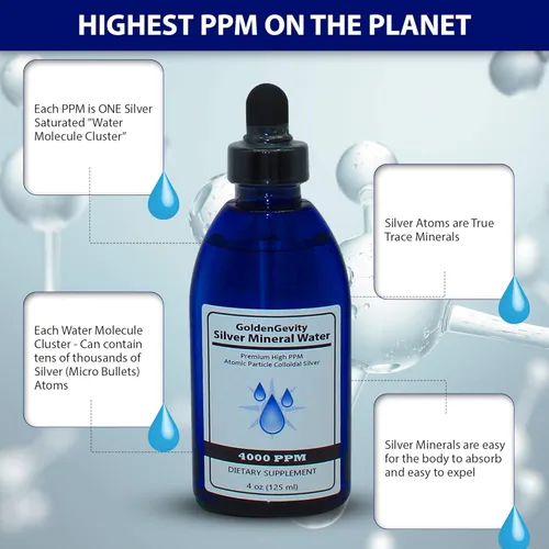 Vista 4 de Plata coloidal atómica bioactiva de 4000 PPM, 4 onzas, no tóxico, sin OMG, suplemento de apoyo inmunológico