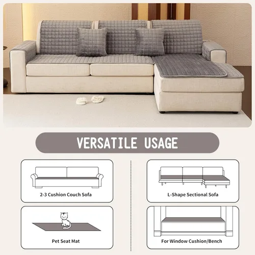 Vista 19 de Funda de terciopelo para sofá seccional, lavable, funda antideslizante para sofá reclinable en forma de L de 3 plazas, fundas protectoras de muebles