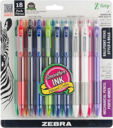 Vista 23 de Zebra Pen Z-Grip - Bolígrafo retráctil de punta media, 3/64 pulgadas, tinta negra, 18
