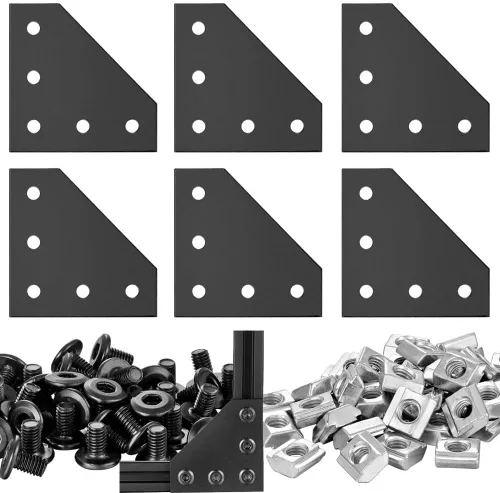 Vista 13 de 6 juegos de conectores de soporte de esquina 2020 con 5 agujeros, placas de junta en T para accesorios de perfil de extrusión de aluminio de ranura