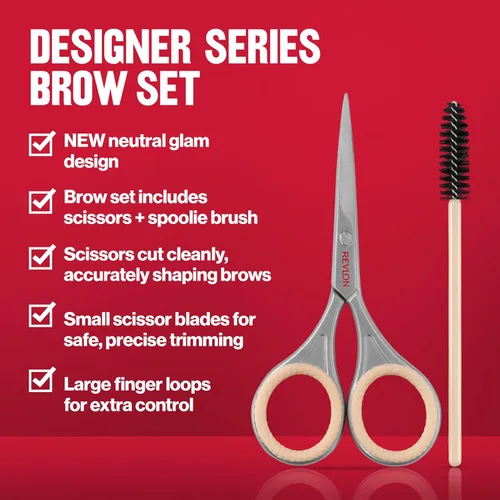 Vista 3 de Revlon Designer Series - Juego de cejas para recortar y dar forma a cejas con tijeras y cepillo de carrete, fácil de usar en casa o sobre la marcha