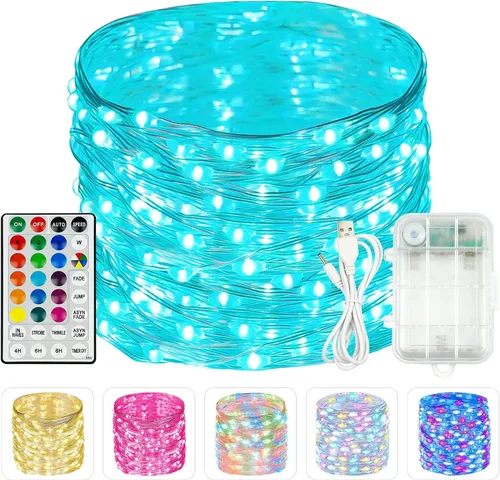 Vista 18 de Guirnalda de luces LED enchufables de 33 pies, impermeable, para exteriores e interiores, 8 modos con temporizador, luz de Navidad, decoración