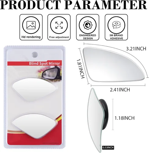 Vista 2 de LivTee Espejo de coche de punto ciego, con forma de ventilador asimétrico de vidrio HD, sin marco, espejo retrovisor convexo con gran angular