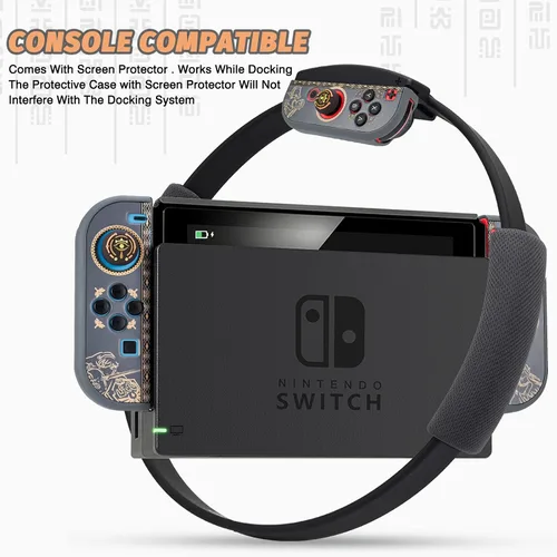 Vista 3 de DLseego Dockable Protective Case Compatible with Nintendo Switch Zelda Frosted Hard Cover with 2 pcs Glass Screen Protectors and 4 pcs Thumb Grip