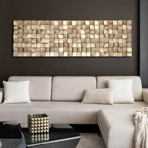 Vista 5 de Empire Art Direct Bloques resistentes texturizados II con hoja dorada, arte de pared de madera 3D, listo para colgar, 72 x 22 pulgadas, sala