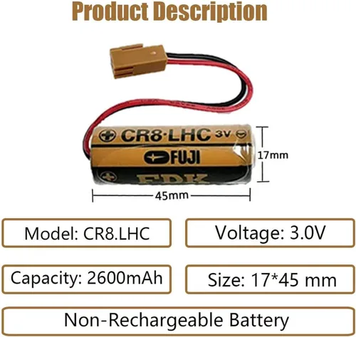 Vista 3 de 50Pcs CR8.LHC 3V 2600mAh Battery for Fuji FDK Fanuc System A98L-0031-0012 with Brown Connector Replace for Sanyo CR17450SE-R (3V) Battery