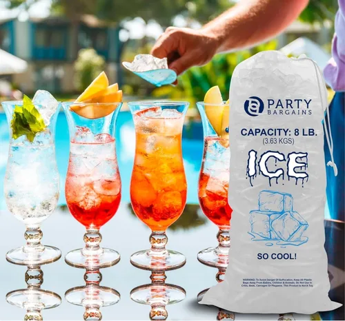 Vista 2 de Party Bargains Bolsas de hielo de plástico con cordón de 8 lb - 50 unidades, tamaño: 19 x 11 pulgadas. Con un cierre de cordón. Almacenamiento