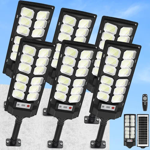 Vista 8 de 4-Pack Solar Street Lights Outdoor, 13000LM 6500K Waterproof LED Solar Flood Lights with Motion Sensor, Dusk to Dawn Solar-Powered Light for