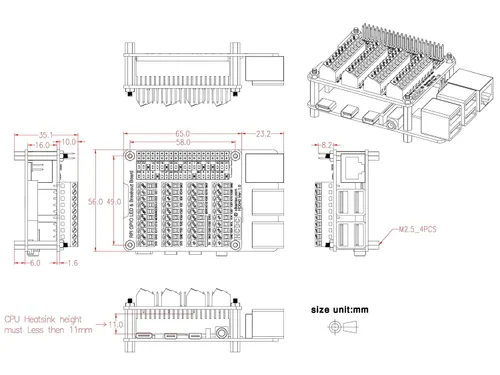 Vista 7 de HCDC RPi GPIO Status LED y Placa de Distribución de Bloque de Terminales HAT para Raspberry Pi A+ 3A+ B+ 2B 3B 3B+ 4B