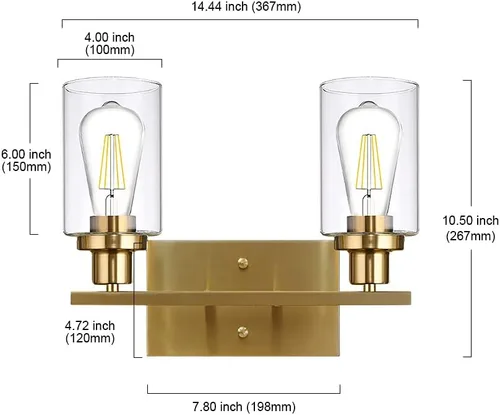 Vista 2 de Brass Bathroom Vanity Light 2 Light Farmhouse Bathroom Lighting Fixtures Over Bath Makeup Mirror Wall Sconce with Clear Glass Shades for Bathroom