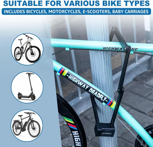 Vista 3 de Cerradura compacta plegable para bicicleta, resistente antirrobo, con 3 llaves y soporte, ligera para bicicleta de carretera, bicicleta de montaña