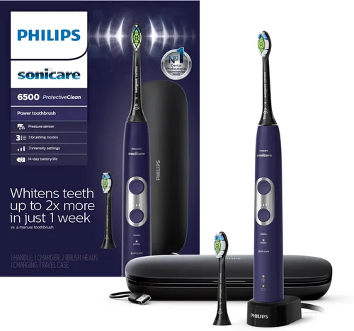 Vista 13 de Philips Sonicare Cepillo de dientes eléctrico recargable ProtectiveClean 6500 con estuche de viaje de carga y cabezal de cepillo adicional, negro