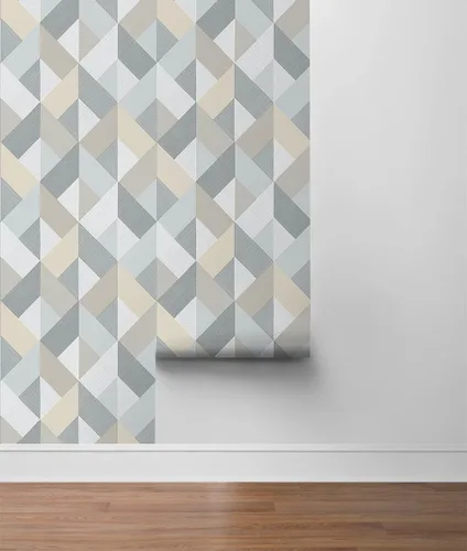 Vista 8 de NextWall Stacy Garcia Home Marquetry - Papel tapiz geométrico para despegar y pegar (piedra cálida)