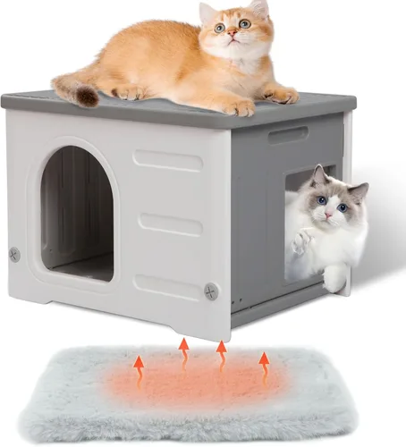 Vista 9 de Rockever Casa de Plástico para Gatos al Aire Libre con Puerta de Escape, Casa Impermeable para Gatos Ferales al Aire Libre e Interior, Casa