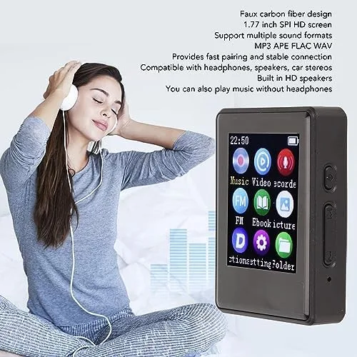 Vista 2 de Reproductor MP3 MP4, reproductor con decodificación de sonido Bluetooth 5.0, altavoz HD integrado, grabadora de voz de 1.7 pulgadas