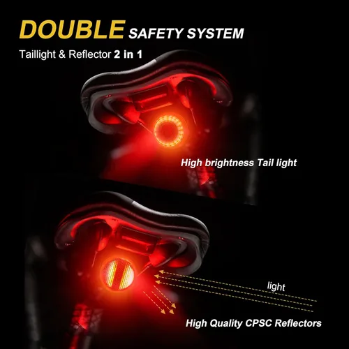 Vista 6 de Luz trasera de bicicleta con detección de freno, ultra brillante IPX6 impermeable para bicicleta trasera de bicicleta linterna de seguridad tipo C