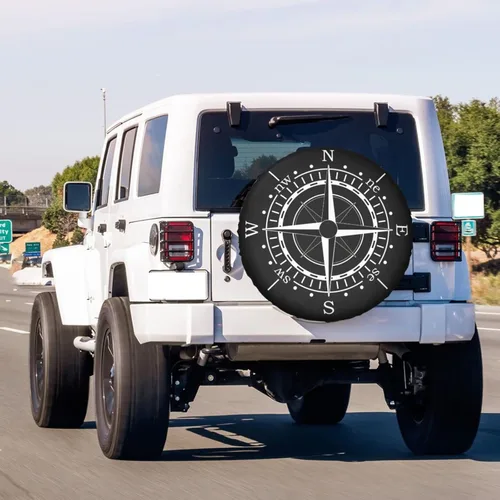 Vista 3 de Foruidea Brújula - Cubierta negra para neumático de repuesto, impermeable, a prueba de polvo, apta para Jeep, remolque, RV, SUV y muchos vehículos