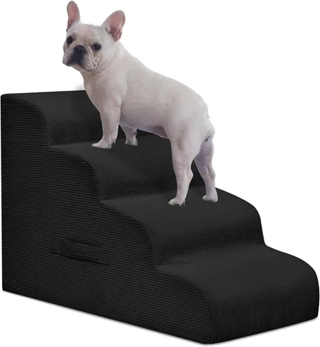 Vista 17 de Mesa Lemon Escaleras para perros y escalones para camas altas, 2 escalones de espuma de alta densidad impermeable para perros y gatos pequeños, Beige