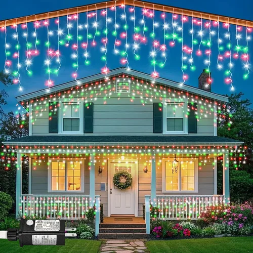Vista 22 de Luces de carámbano de 33 pies para exteriores, luces de Navidad rojas y verdes para exteriores e interiores, 400 luces LED con 75 caídas, con Rojo