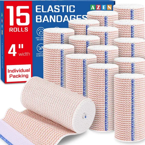 Vista 8 de AZEN Premium Paquete de 6 Vendajes Elásticos de 4 Pulgadas, Vendajes de Compresión para Piernas, Vendajes de Linfedema para Piernas, Tobillo