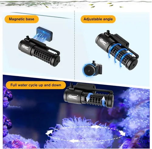 Vista 6 de Hygger Marcador de Olas para Acuario 1321 GPH 12W, Bomba de Flujo Cruzado Ajustable con Controlador de Pantalla LED, Cabezal de Potencia Magnético