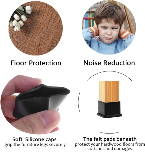 Vista 3 de 1 pulgada x 1 pulgada pies cuadrados de goma para muebles, mesa, silla, patas de pies, protectores de suelo para patas de silla, protector de piso