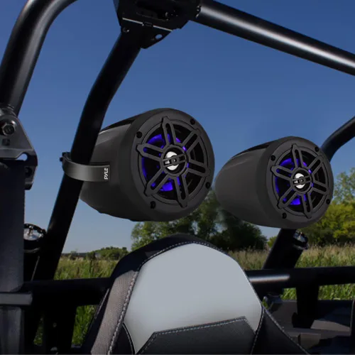 Vista 4 de Pyle Altavoces de torre de wakeboard marinos impermeables – Juego de altavoces de subwoofer doble de 4 pulgadas con salida de potencia máxima de 300