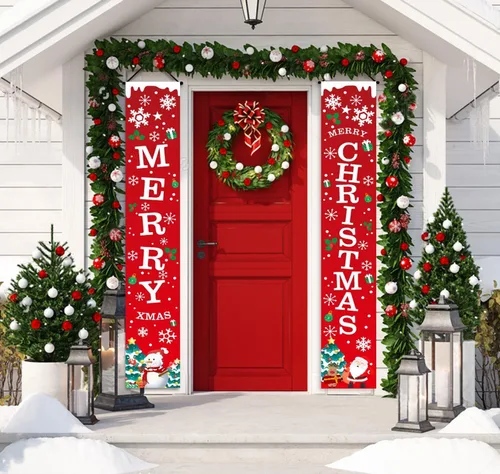 Vista 6 de Idefair - Banderines de Navidad con luces de cadena LED, decoración de puerta de Navidad para interiores y exteriores, nuevo año, letrero rojo