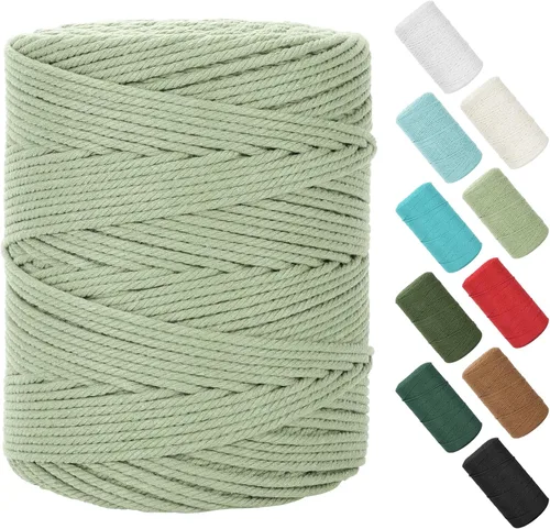 Vista 131 de Cuerda de macramé de 0.079 in x 220 yardas (656 pies), cuerda de algodón natural para colgar en la pared, ganchos de plantas, manualidades, Verde