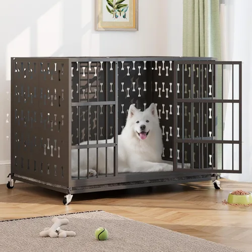 Vista 3 de PUKAMI Jaula para perros indestructible de alta ansiedad con cojín, resistente de 48 pulgadas con cojín, a prueba de escapes, para perros grandes