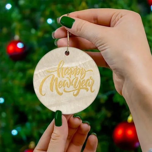 Vista 28 de Two-Side Printed Happy Holiday Ceramic Christmas Ornament, Novelty for Family Friends Kids, Marble Printed Christmas Keepsake Pendants