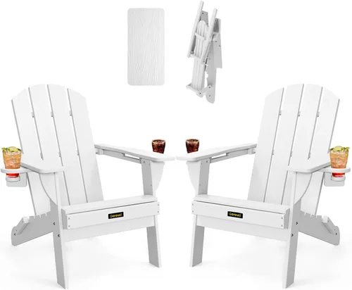 Vista 39 de Silla Adirondack plegable, sillas Adirondack de plástico texturizado de madera con soporte para 2 tazas, silla para hoguera de polietileno de alta