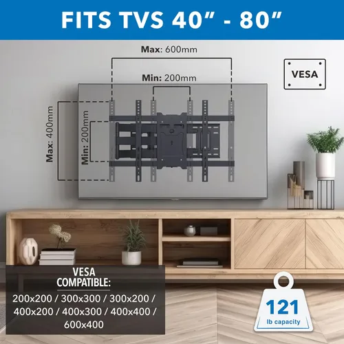 Vista 3 de Mount-It! Soporte de TV de brazo largo, soporte de pared largo de movimiento completo con extensión de 38.5 pulgadas, soporte de pared para TV se