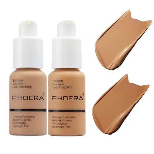Vista 15 de Phoera - Base de maquillaje líquida mate suave sin imperfecciones, corrector de larga duración, resistente al agua, de cobertura total