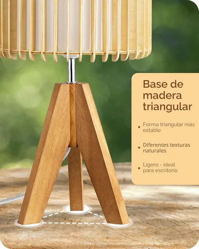 Vista 3 de EDISHINE Lámpara de Mesa Pequeña de 14.17", Lámpara de Mesita de Noche con Trípode de Madera, Pantalla Hueca de Color Madera Natural y PVC Blanco
