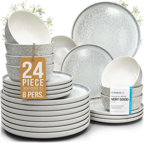Vista 26 de Juego de vajilla de gres para 4 personas 12 piezas – Juego de platos y cuencos negros mate – Apto para lavavajillas, microondas y resistente a