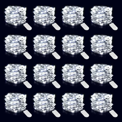 Vista 8 de Onforu Paquete de 16 tiras de luces de hadas blancas cálidas que funcionan con pilas, 2m IP67 impermeables, luz centelleante para frasco de Mason