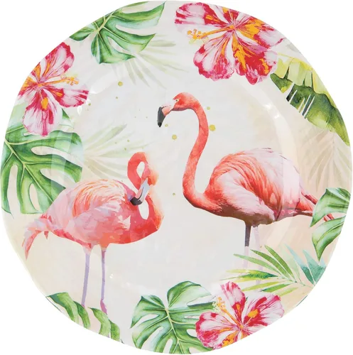 Vista 5 de UP ware - Juego de vajilla de melamina de 12 piezas, incluye platos llanos, platos de ensalada, cuencos, servicio para 4 personas (flamenco)
