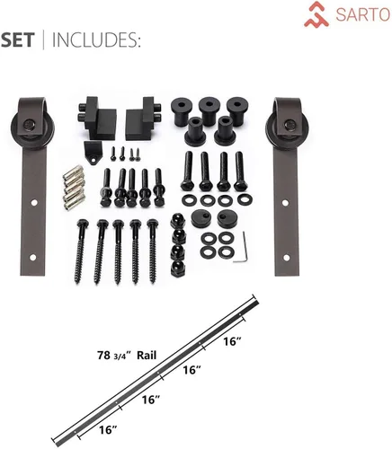 Vista 3 de SARTODOORS Puerta corredera de granero de 18 x 80 pulgadas con herrajes Quadro 4111 White Ash Juego resistente de perchas de riel de 6.6 pies