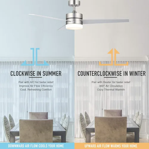 Vista 3 de VONLUCE Ventilador de techo moderno de 52 pulgadas con luces, ventiladores de techo de níquel cepillado contemporáneo, control remoto, ventilador