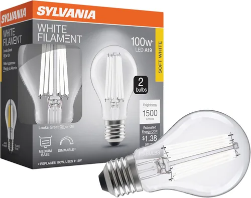 Vista 13 de Sylvania T14 - Bombilla LED transparente de filamento blanco, 3.5 W, regulable, 300 LMS, base media, 2700 K, blanco suave, 1 paquete (42266)