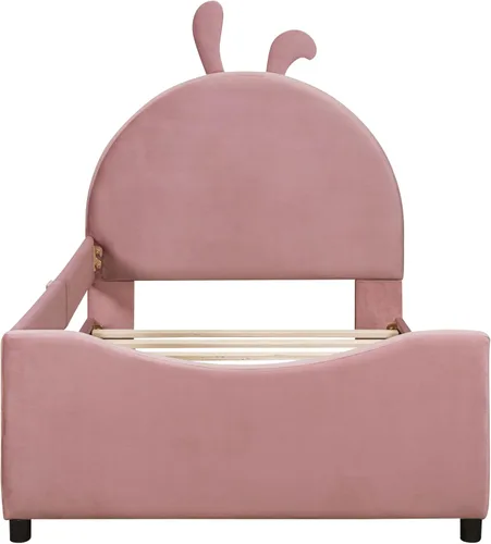 Vista 31 de Harper & Bright Designs Marco tapizado de sofá cama individual para niños, cama de plataforma de terciopelo individual con cabecera clásica