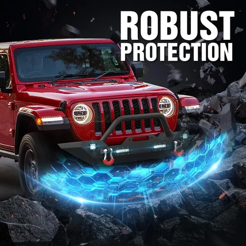 Vista 7 de Parachoques delantero y trasero compatible con Jeep Wrangler JK JKU Unlimited Rock Crawler 2007-2018, placa de cabrestante integrada, receptor