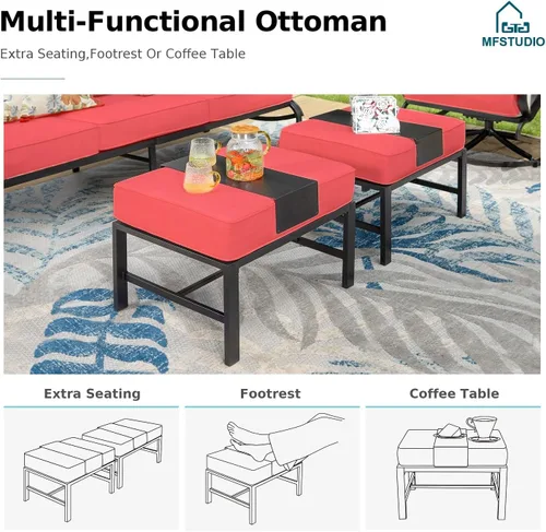 Vista 8 de MFSTUDIO Juego de muebles de patio de 8 piezas con mesa de fogata de gas de 45 pulgadas (hasta 9 asientos), sofás de conversación de metal